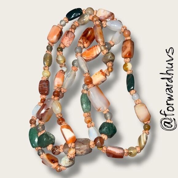 44” Knotted Jasper & Agate Stone Mix Necklace - No Clasp (Read Description) - Picture 3 of 10